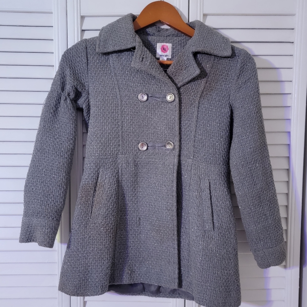 COPY - Girls Gray Sparkle skirted Peacoat